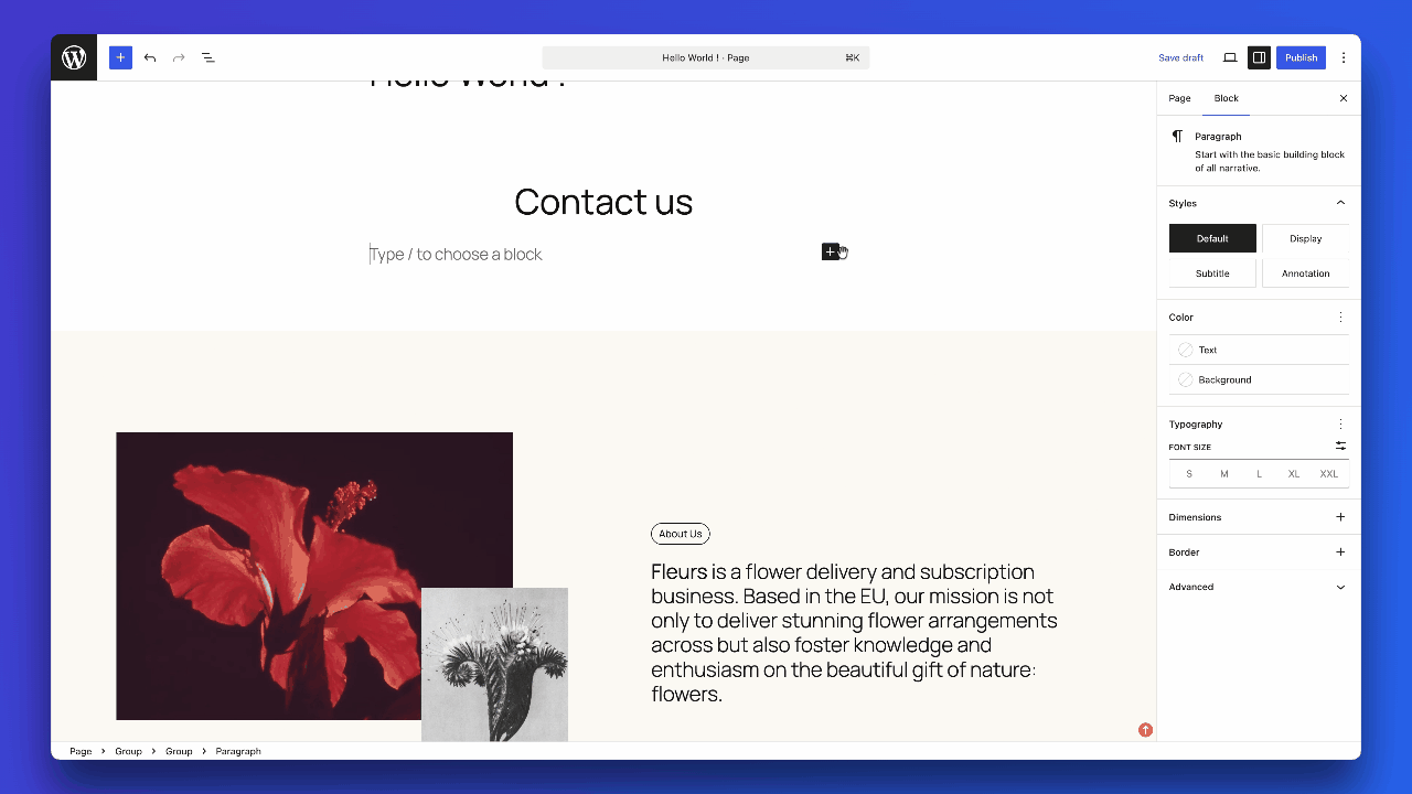 Published contact form on the front-end